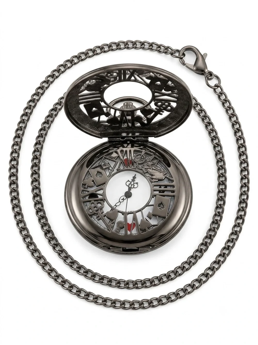 Black Gunmetal Pocket Watch Pendant with Chain